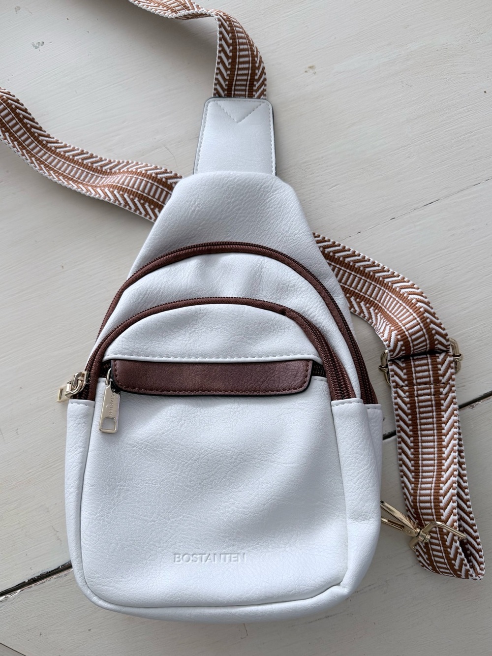 BOSTANTEN White & Brown Crossbody Sling Bag - Sleek Everyday Carry